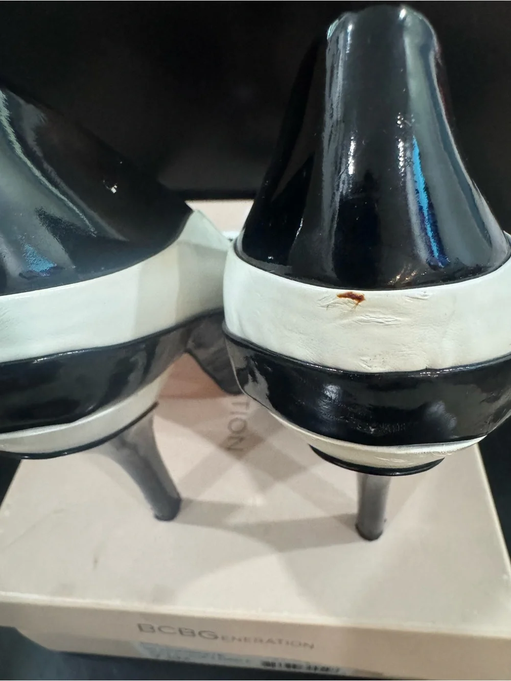 BCBGeneration Black and White Peep-Toe Platform Pumps
